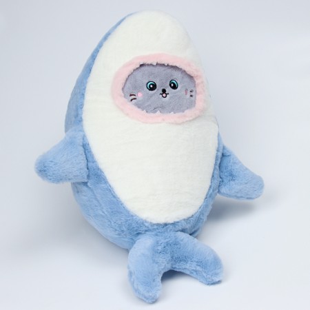Soft toy "Cat" in a shark costume, 48 cm, blue color-1