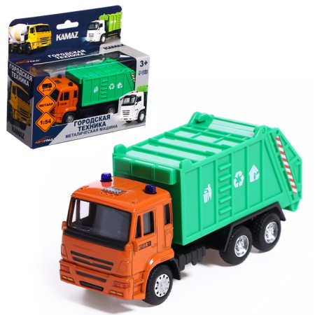 Metal truck "KAMAZ. Garbage truck ", 1:54, inertial, green color