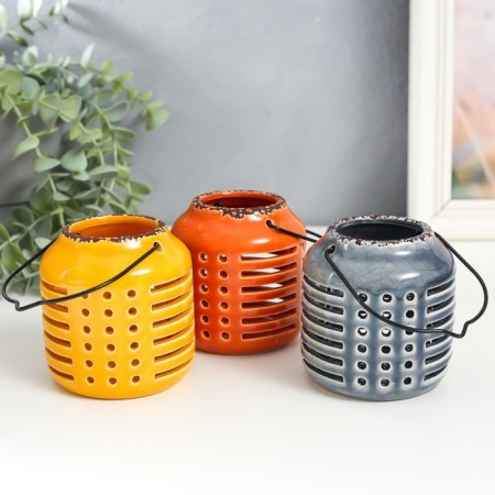 Ceramics candlestick for 1 candle "Lantern. Strips and points" MIX 8x8x9 cm-1