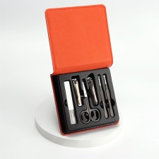 Manicure set, 6 items, in case, orange/black color
