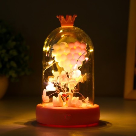 Night -night flask "Two Swan" LED from batteries 3HAAA Pink 9.5x9.5x16 cm Risalux-2