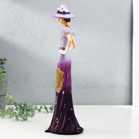 Polystone souvenir "Lady in a lilac-violet dress, in a hat, with a clutch" 9.5x9x32 cm-3