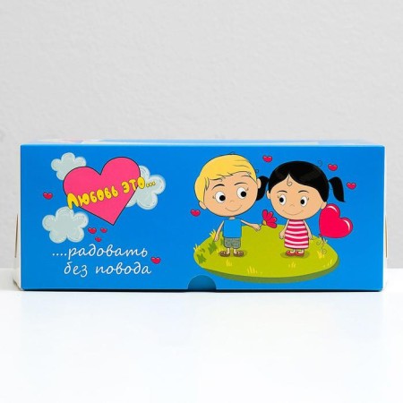 Packaging “Love is...” with a window, 6 cupcakes, blue, 25 x 17 x 10 cm-2