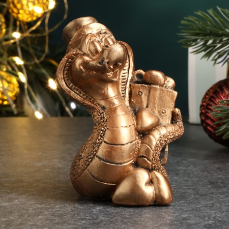 Figure "Snake with a gift" aged bronze, 6x4x4cm