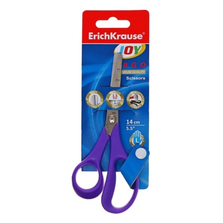 Children's scissors for left -handed 14 cm, Erichkrause Joy Ergo, with rounded ends of blades and ruler, mix-12