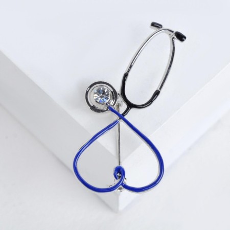 Brooch "Stethoscope" heart, blue color in silver-1