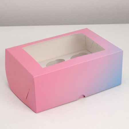 Packaging for 6 cupcakes with the window "gradient", pink - blue, 25 x 17 x 10 cm-1
