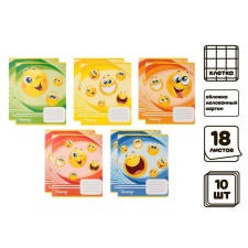 A set of notebooks of 10 pieces, 18 sheets in the Calligrata “Smiley” cage, cover coated cardboard, VD-clus, OFSET block 5 types of 2 pieces