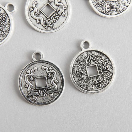 Decor for creativity Metal "Chinese coin with dragons" silver 2.3x1.9 cm