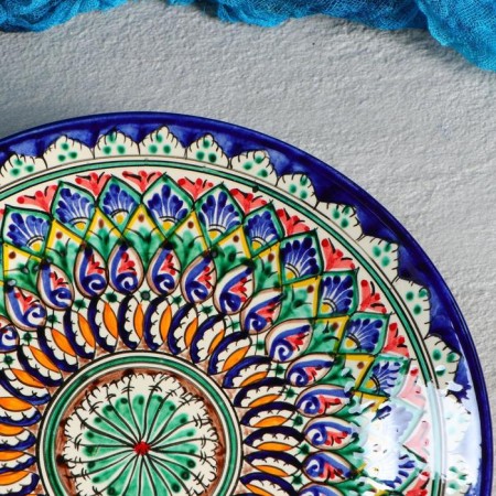 Plate of the Rishtan ceramics "Flowers", 26 cm, blue mix-8