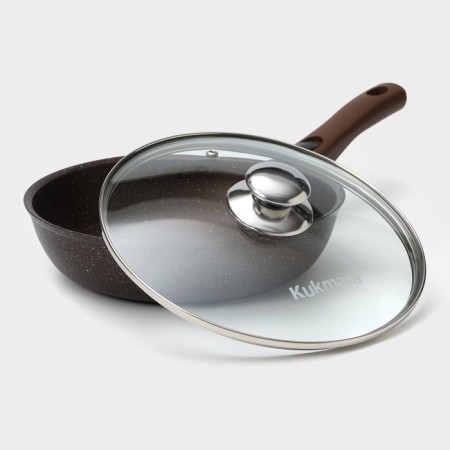 A set of kitchen utensils No. 8 “Marble”, cover, anti -stick coating, color coffee marble-4