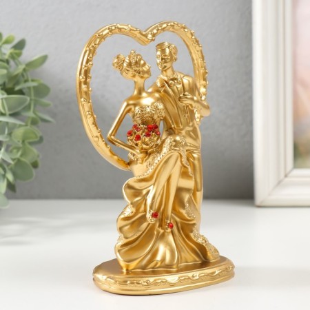 Souvenir Polystone "The Bride and Bride at the Heart" Gold 9.5x5.3x16 cm-1