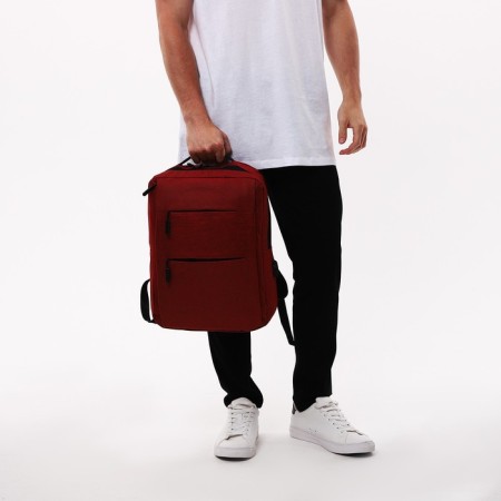 Male backpack on a zipper, 4 outer pockets, with USB, burgundy color-8