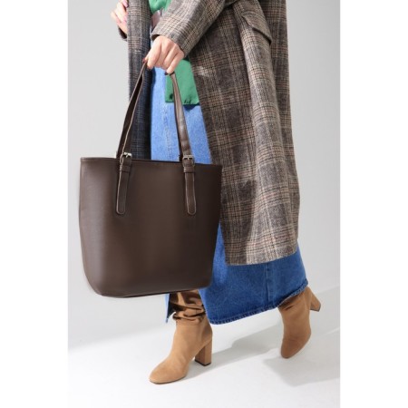 Luggage bag, external pocket, long belt, brown color-3