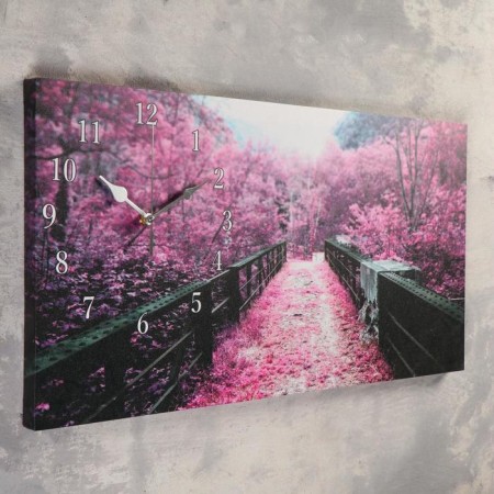 Carty clock is wall-mounted, on canvas, series: City, "Lilac foliage on the bridge" 40x76 cm-1