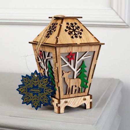 Christmas tree toy "Lantern with a deer", from batteries, a glow of warm white-3
