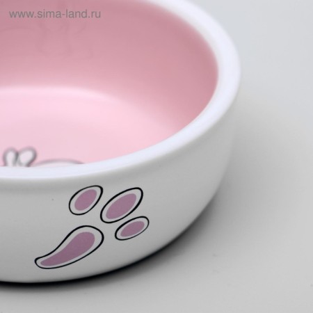 Ceramic bowl for rabbits 200 ml 10 x 3.7 cm, white-pink-3