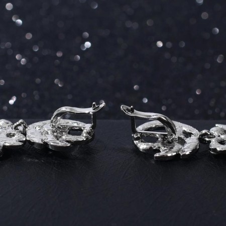 Hanging earrings with rhinestones "evening" flowering, white color in silver, 10.5 cm-1