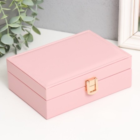 Casket to the leatherette for jewelry "Matte surface. Rectangular" Pink 16x11.5x5.5 cm