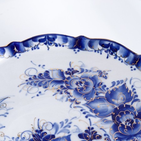 A plate for the cake "Flower", gzhel, gold-3