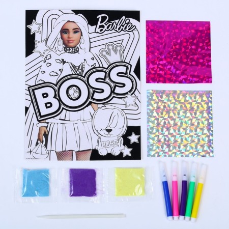 Set for children's creativity "Barbie" Application-coloring on velvet with sand/foil, 17 × 23cm-1