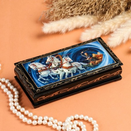 Casket - a bill "Troika", 8.5 × 17 cm, lacquer miniature