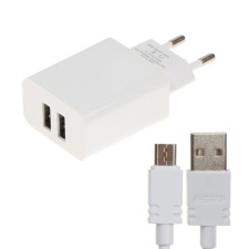 Сетевое зарядное устройство BYZ B35, 2 USB, 2.1 A, кабель microUSB 1 м, белое