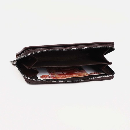 Male purse with lightning, department for bills, for cards, for coins, brown color-3
