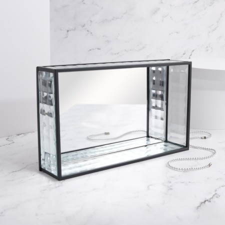 Square organizer for storage, 1 section, glass, with a mirror base, 24 × 14 cm, transparent/black color-3