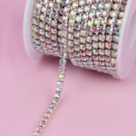 Chain with rhinestones, with holography, metal, glass, 3.5 mm, 9 ± 1 m, silver color-2