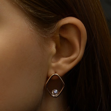 Earrings with rhinestones Xuping Contour delight, white color in pink gold-1
