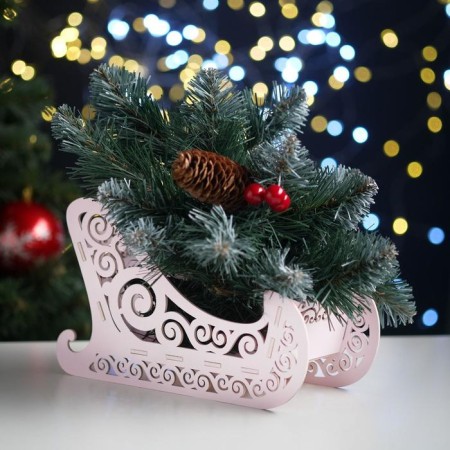 New Year. Wooden Kashpo, 23 × 10 × 14 cm "Sled", gift packaging, pink pastel