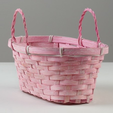 Wicker basket, 26 x 13 x 11 cm, pink, bamboo-1