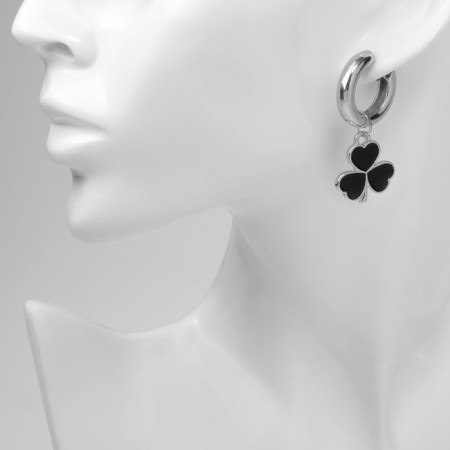 Earrings with the removable element "Transformer" Clover-heart, black color in silver-3
