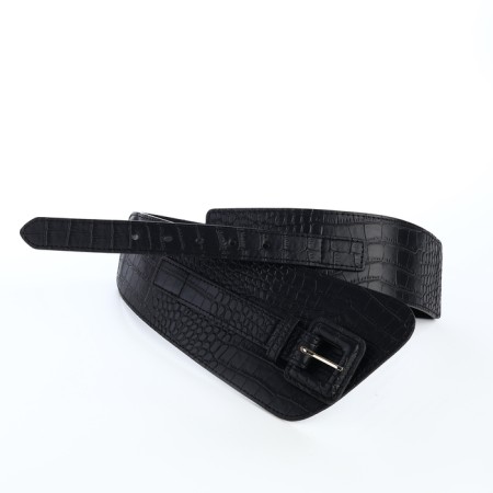 Women's belt, width 11 cm, leather buckle, black color-4