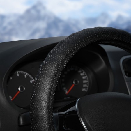Braids on steering wheel of perforated skin AIRLINE, 37-39 cm, black color-5