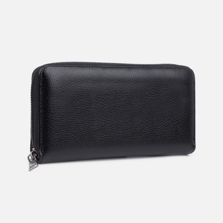 Male purse with zipper, department for bills, for maps, for coins, black color