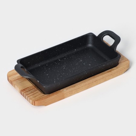 Cast iron pan "Night", 25 × 12 × 3 cm, on a wooden stand-1