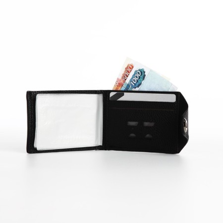 Male purse on a magnet, department for bills, cards, coins, black color-5