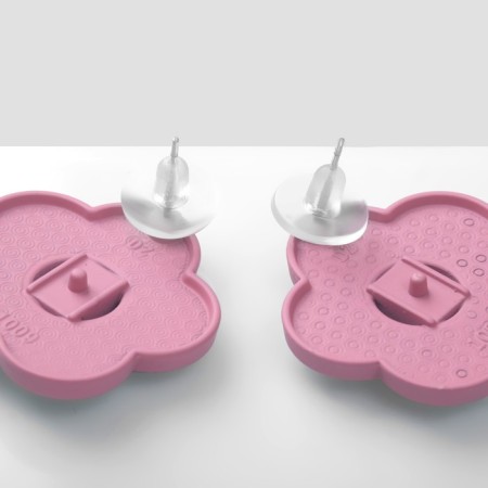 Earrings plastic "flowers", pink-green color-2