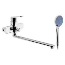 Bath mixer Zein Z3847, single -leaf, pour 30 cm, shower set, watering can 5 dir, chrome