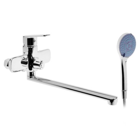 Bath mixer Zein Z3847, single -leaf, pour 30 cm, shower set, watering can 5 dir, chrome