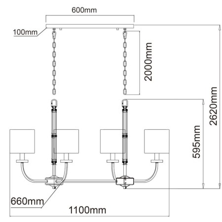 Palermo chandelier, size 66x262x110 cm, 480W 8xe14 IP 20-3