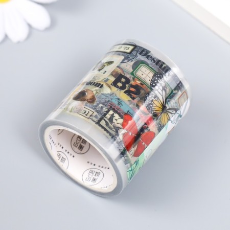 Adhesive tape plastic "Flowers, toys, butterflies" mix width 5 cm winding 3 m-4