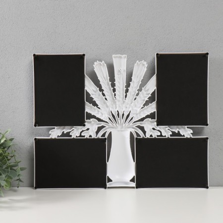 Photo frame plastic in 4 photos 10x15 "Vase with spikelets" White with silver 41.5x32.2x2.5 cm-2