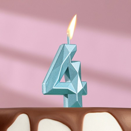 Candle in the cake on the skewer "Almaz", the number "4", blue, 4.8x2.6 cm