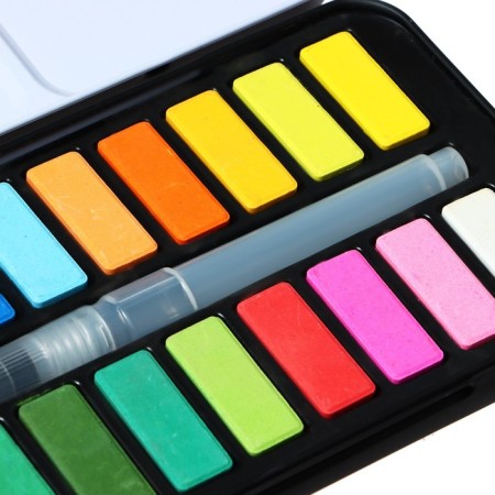 Watercolor paints, in cuvettes, with a brush, 24 colors-1