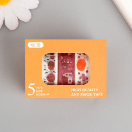 Adhesive tape paper "House in the garden" Width 1 cm winding 2 m set 5 pcs-4