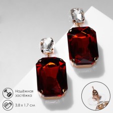 Серьги со стразами «Драгоценность» квадраты цвет бело-красный в золоте