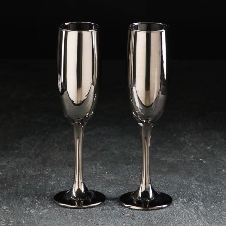 A set of glass glasses for champagne “Chanti”, 170 ml, 2 pcs, color gray